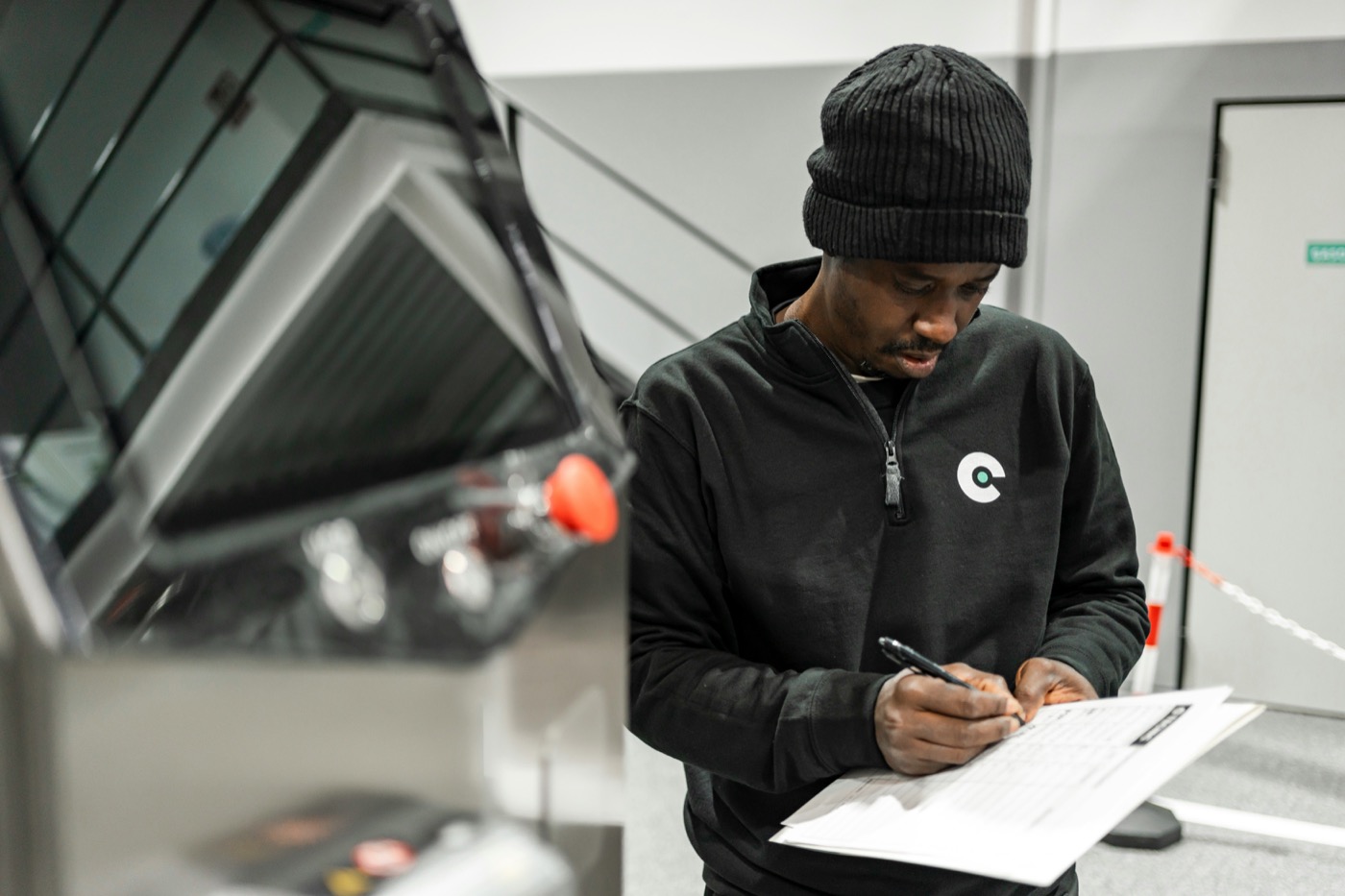 Technician documenting an inspection
